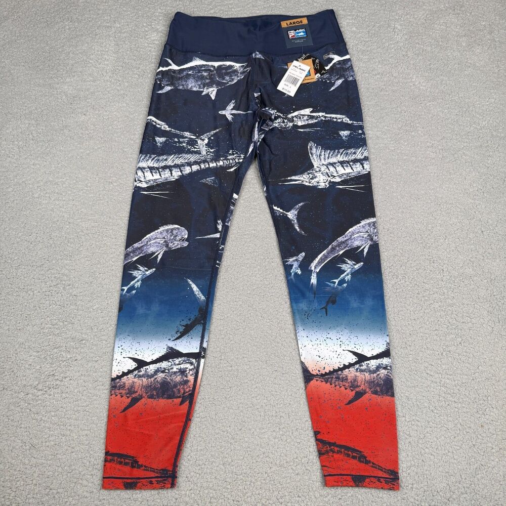 Pelagic Maui Leggings Womens Large Gyotaku Dwight Hwang Performance Fishing NWT